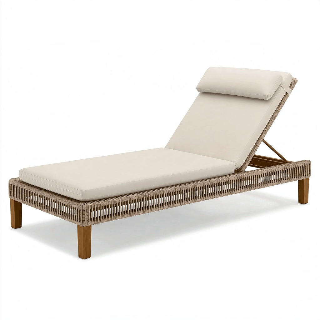 Gartenliege 200 x 75 cm Holz und Seilgeflecht Beige mit verstellbarer Rückenlehne