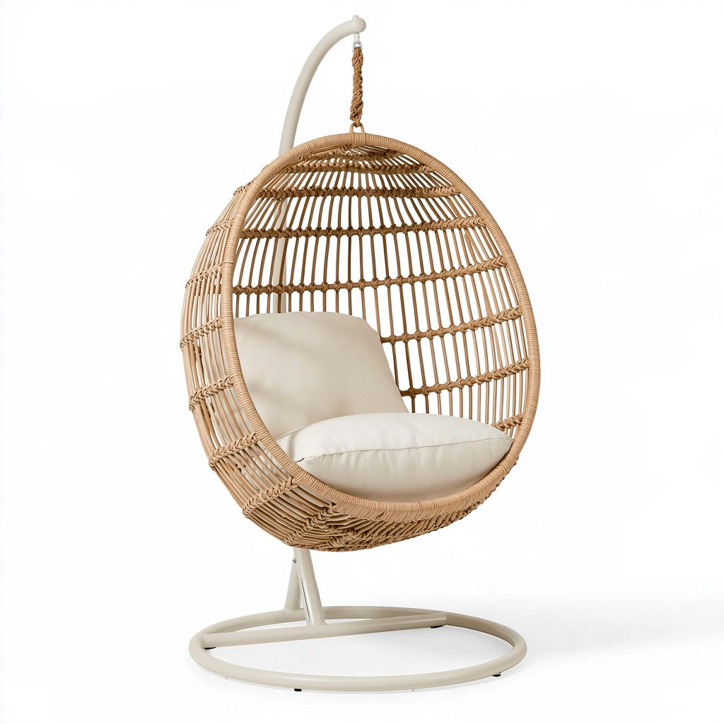 Hängesessel 105 x 105 x 195 cm aus Rattan Beige mit Metallgestell für Innenbereiche