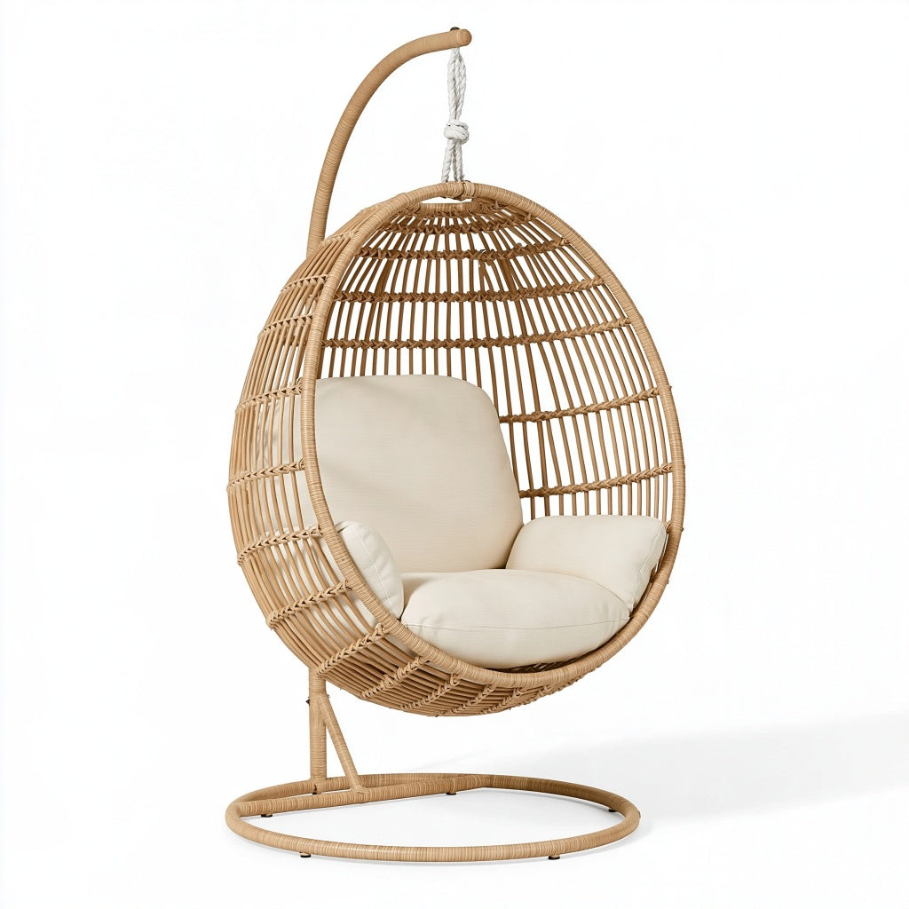 Hängesessel 105 x 105 x 195 cm aus Rattan Beige mit Standgestell für Wohnbereiche