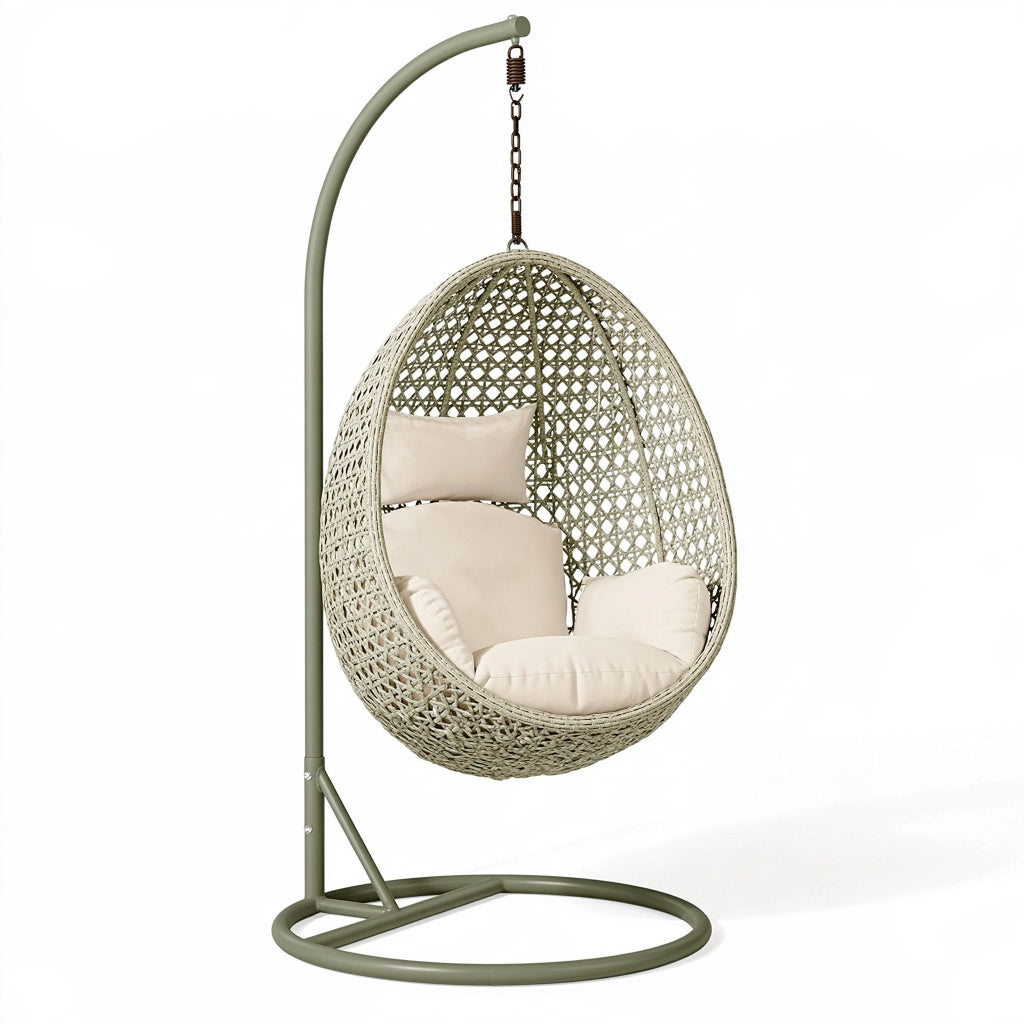 Hängesessel 105 x 105 x 195 cm mit Metallgestell Kunststoffgeflecht Beige Grün für Innenbereiche