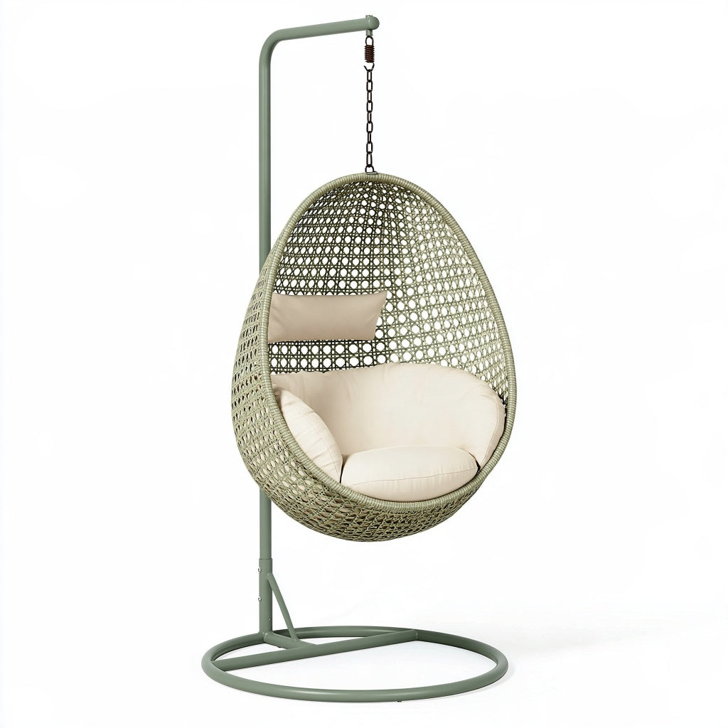 Hängesessel 105 x 105 x 195 cm aus Metall und Kunststoffgeflecht in Salbeigrün - Freistehender Loungesessel