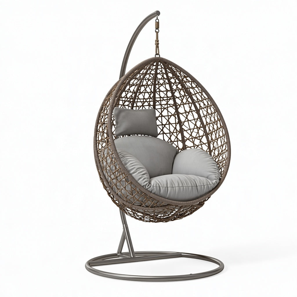 Hängesessel 105 x 105 x 195 cm Braun/Grau Polyrattan Stahl Freischwingend Boho