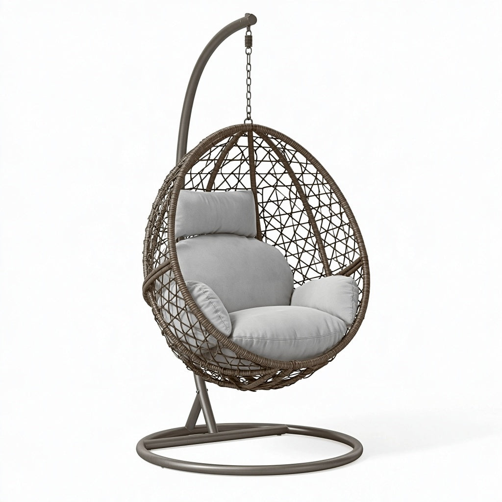 Hängesessel 105 x 105 x 195 cm aus Metall und Kunststoffgeflecht Braun Grau mit Gestell