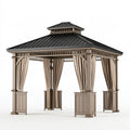 Gartenpavillon 300 x 300 x 300 cm Holz Metall Beige Schwarz mit Vorhängen