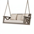 Hängesitzbank 150 cm Holz Taupe Beige für Terrasse mit Seilaufhängung