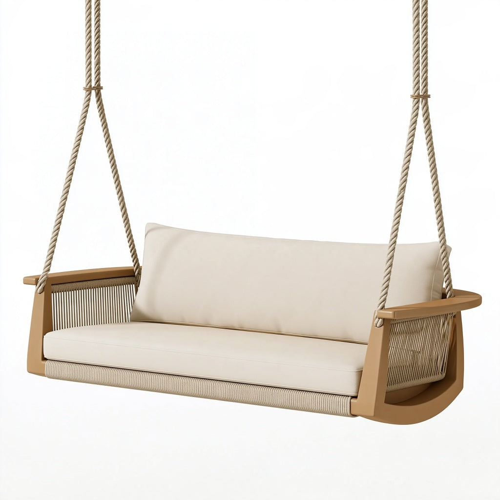 Hängesofa 180 cm Holz Seil Beige für überdachte Außenbereiche