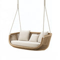 Hängesofa 140 cm Kunststoffgeflecht Beige für Balkon moderne Schaukel