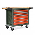 Werkzeugwagen 100 x 50 x 95 cm aus Stahl in Grün und Orange mit 7 Schubladen und Rollen