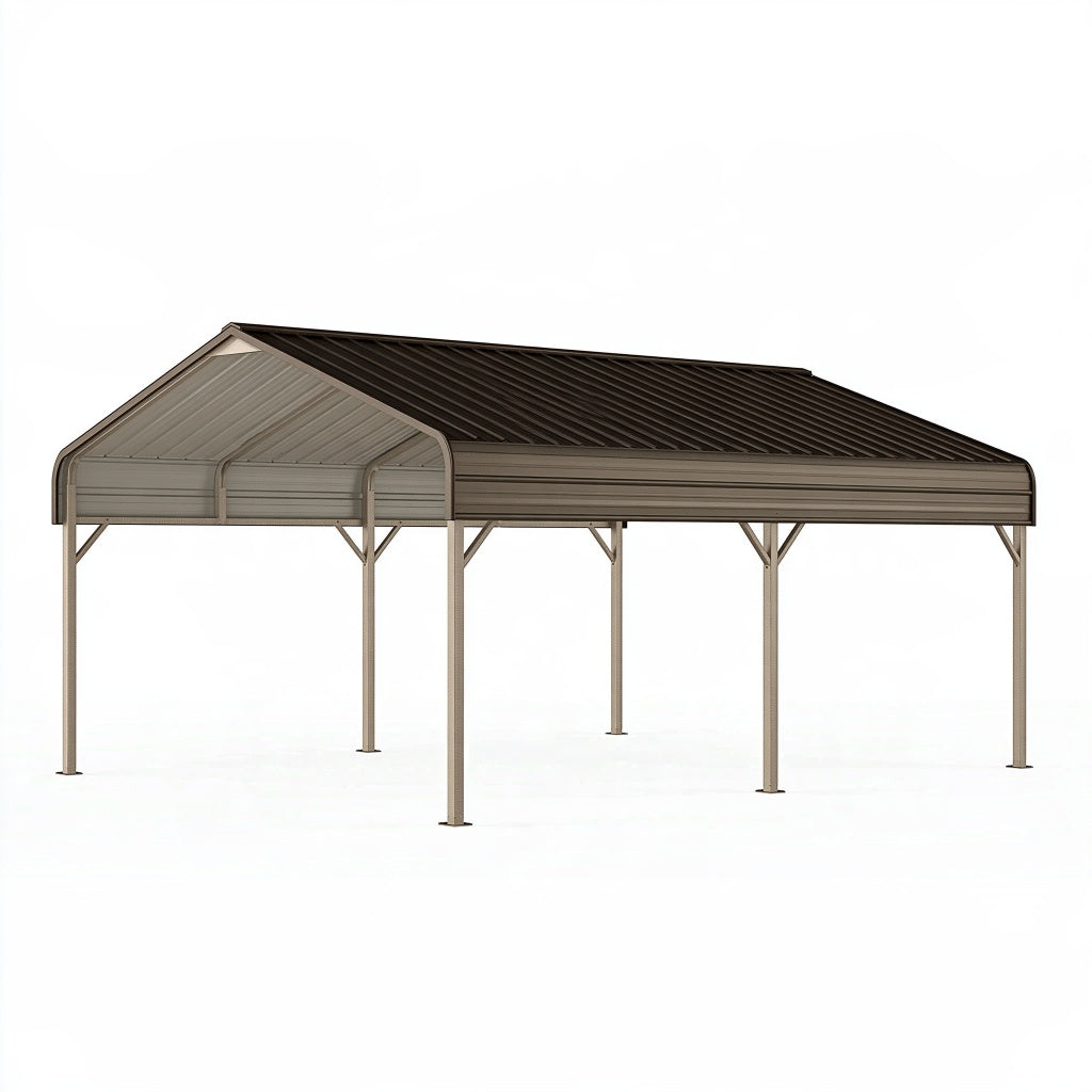 Carport 600 x 300 x 280 cm aus Stahl Beige Schwarz mit Satteldach