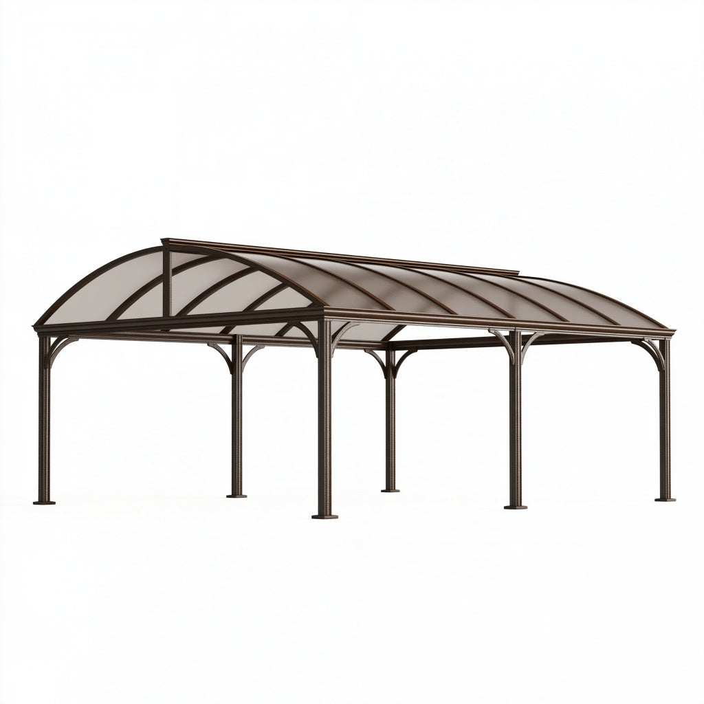 Carport 600 x 300 x 280 cm aus Metall Braun mit Polycarbonatdach - klassische Fahrzeugüberdachung