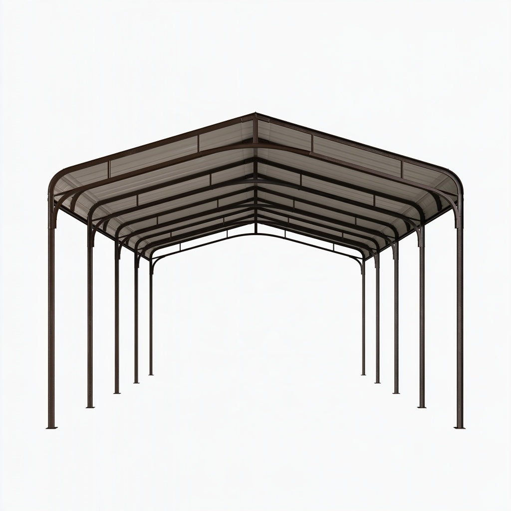Carport 600 x 300 x 270 cm aus Stahl Braun mit transparentem Dach für Fahrzeuge