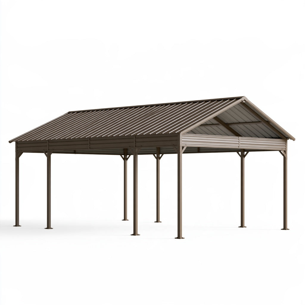 Garten Carport 600 x 400 x 280 cm aus Stahl in Braun mit Satteldach
