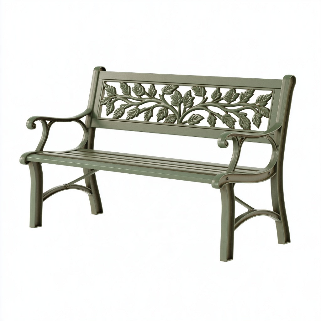 Gartenbank 120 cm Metall Grün mit Blattdekor