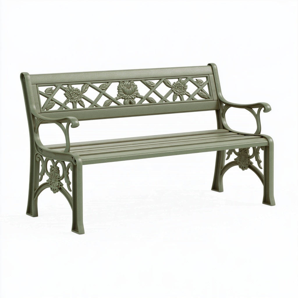 Gartenbank 122 x 60 x 88 cm Metall Grün mit Blumenornamenten für Außenbereich