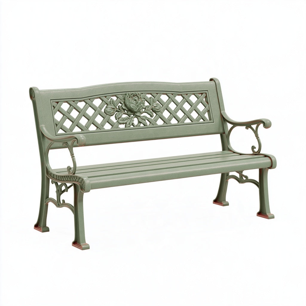 Gartenbank 125 x 60 x 88 cm aus Metall Grün für Außenbereich im klassischen Gitterdesign