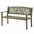Gartenbank 120 x 60 x 90 cm aus Metall Grün mit Blattmotiv