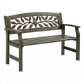 Gartenbank 122 x 61 x 88 cm Metall Dunkelgrün mit Armlehnen Blattdekor