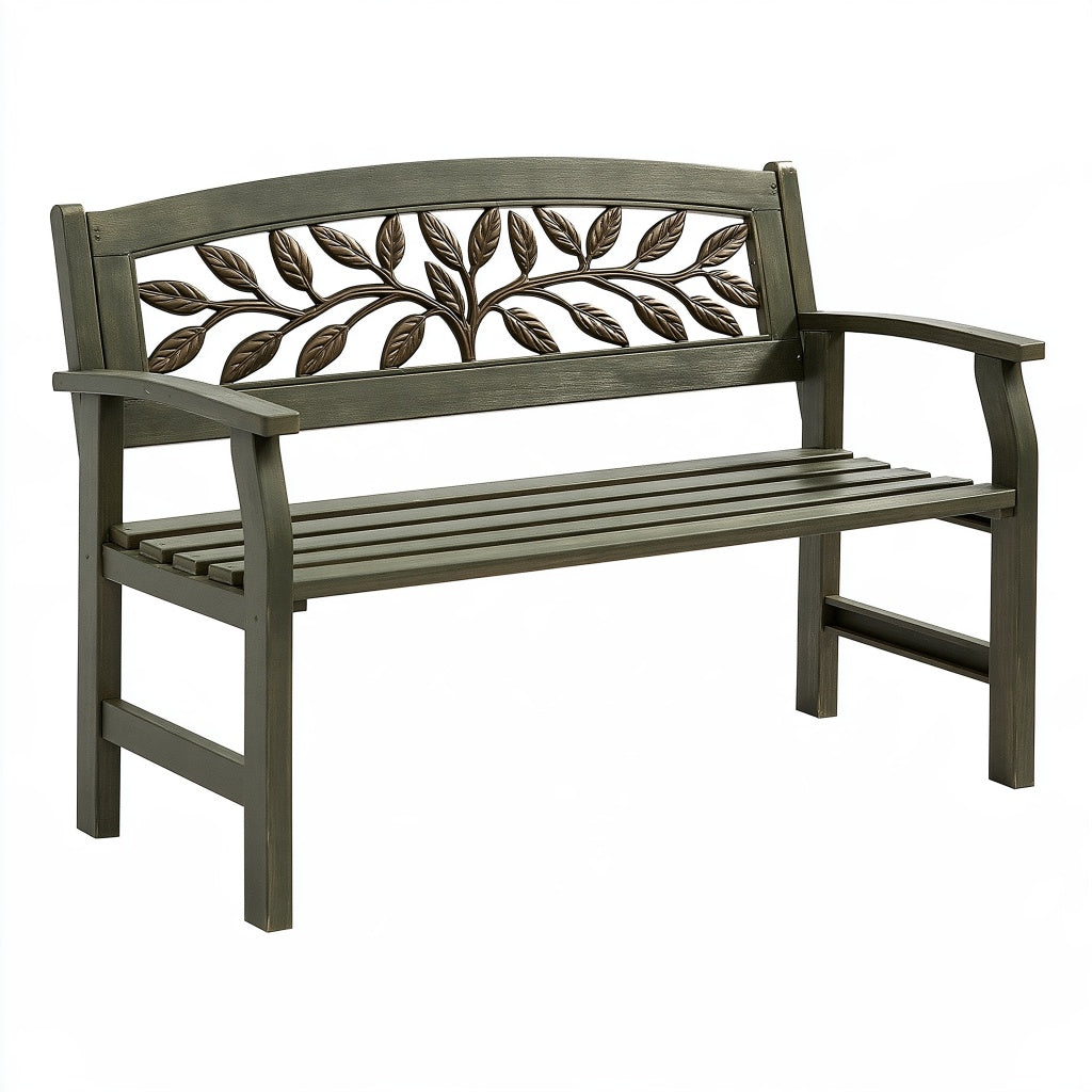 Gartenbank 122 x 61 x 88 cm Metall Dunkelgrün mit Armlehnen Blattdekor